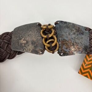 Marjorie Baer Brown Braided Cord Belt Mixed Metal Hook Closure 1X B2913D5 NEW